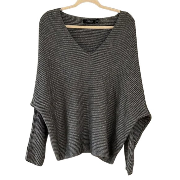 Lauren Ralph Lauren Sweaters - Lauren Ralph Lauren Charcoal Ribbed V-Neck Pullover Sweater